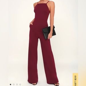 Lulu’s Something To Behold Burgundy Open Back Jumpsuit Medium